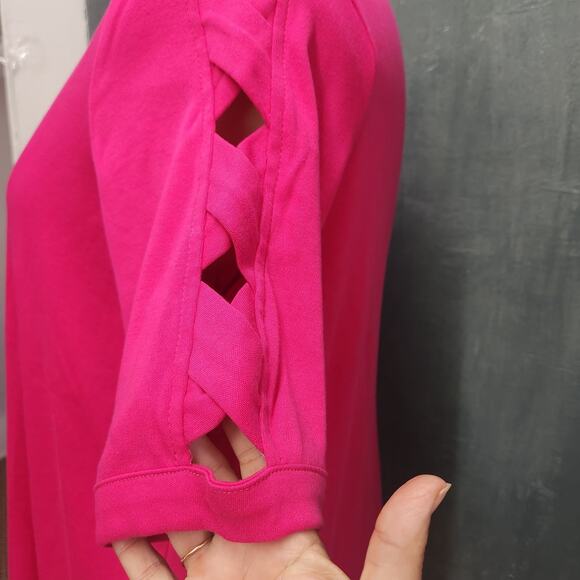 Woman Within Plus Size Cut-Out Sleeve Tunic Raspberry Sorbet 14/16 Round Hem - Picture 4 of 11